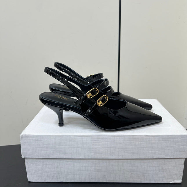JUDY DOUBLE STRAP MARY JANE SLINGBACK IN BLACK PATENT CALFSKIN