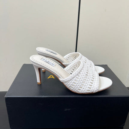 ALAIA HIGH HEEL 25S 70 MM IN WHITE LAMBSKIN WITH WOVEN PATTERN