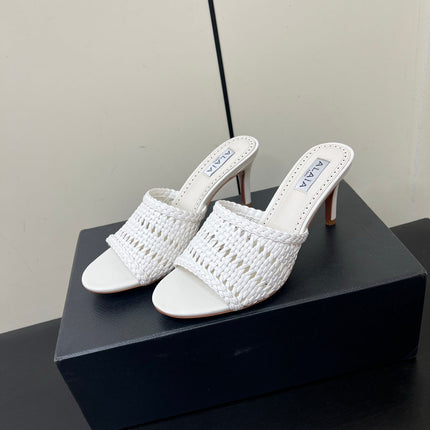 ALAIA HIGH HEEL 25S 70 MM IN WHITE LAMBSKIN WITH WOVEN PATTERN