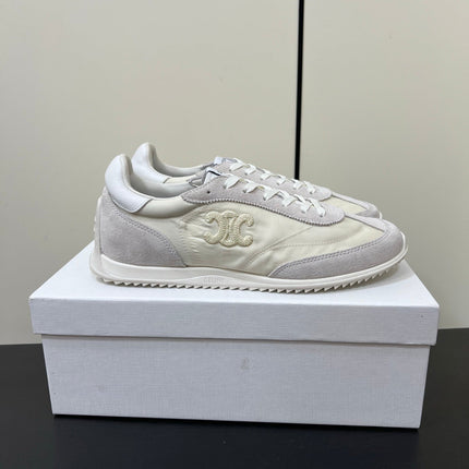 CELINE 25S RACER FORREST GUMP SNEAKERS IN IVORY AND GRAY MERCERIZED CALFSKIN