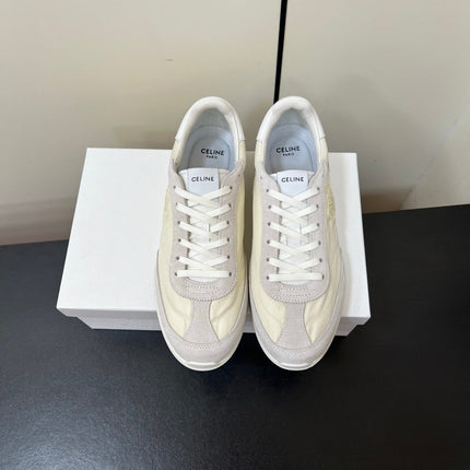 CELINE 25S RACER FORREST GUMP SNEAKERS IN IVORY AND GRAY MERCERIZED CALFSKIN