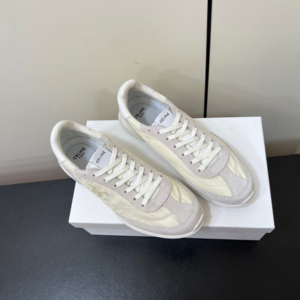 CELINE 25S RACER FORREST GUMP SNEAKERS IN IVORY AND GRAY MERCERIZED CALFSKIN