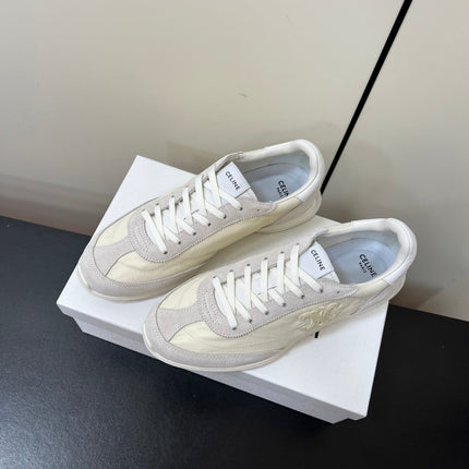 CELINE 25S RACER FORREST GUMP SNEAKERS IN IVORY AND GRAY MERCERIZED CALFSKIN