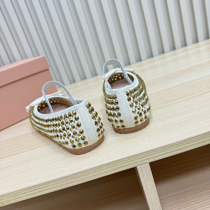 RHINESTONES MARY JANE FLATS IN CREAM SUEDE