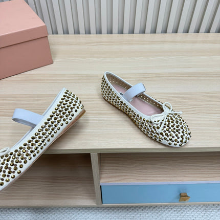 RHINESTONES MARY JANE FLATS IN CREAM SUEDE