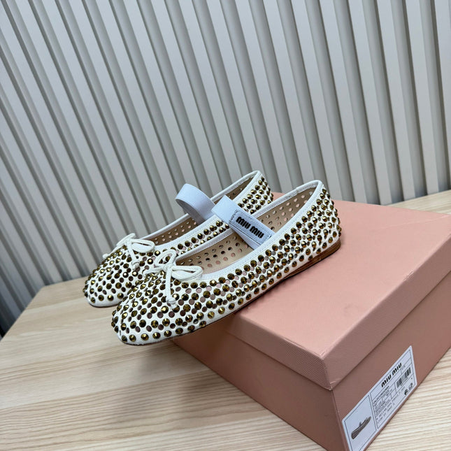 RHINESTONES MARY JANE FLATS IN CREAM SUEDE