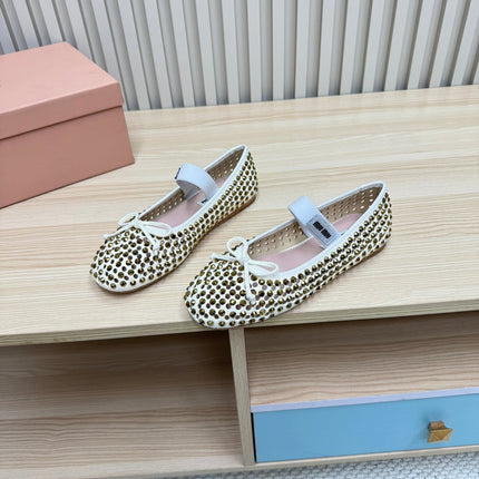 RHINESTONES MARY JANE FLATS IN CREAM SUEDE