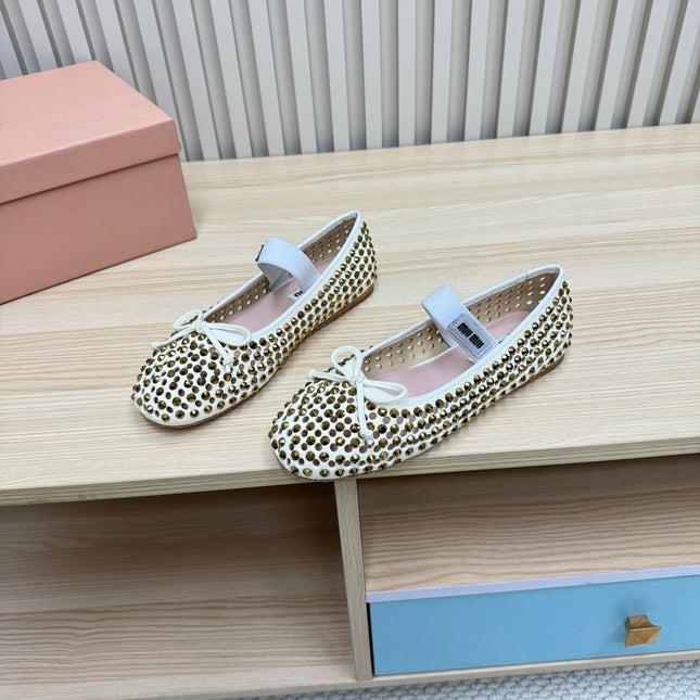 RHINESTONES MARY JANE FLATS IN CREAM SUEDE