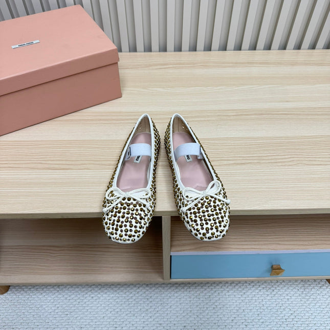 RHINESTONES MARY JANE FLATS IN CREAM SUEDE