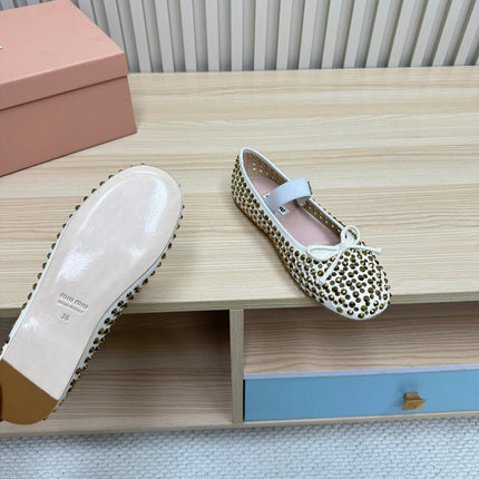 RHINESTONES MARY JANE FLATS IN CREAM SUEDE