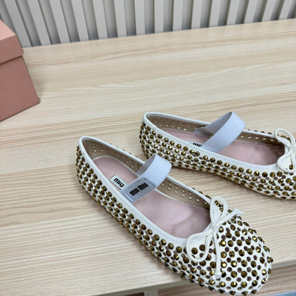 RHINESTONES MARY JANE FLATS IN CREAM SUEDE