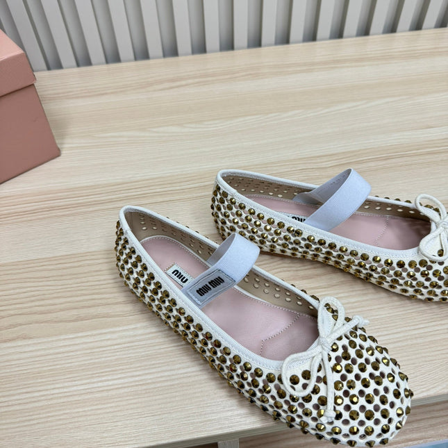 RHINESTONES MARY JANE FLATS IN CREAM SUEDE
