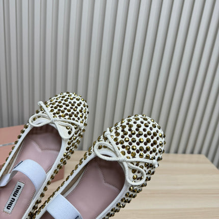 RHINESTONES MARY JANE FLATS IN CREAM SUEDE
