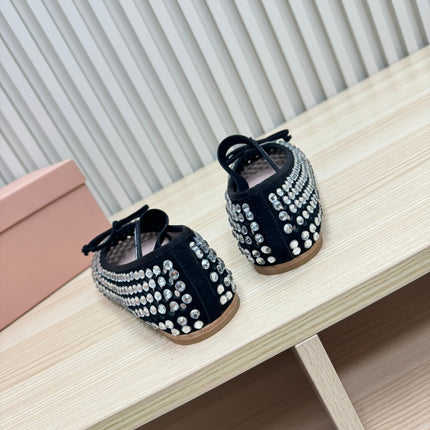 RHINESTONES MARY JANE FLATS IN BLACK SUEDE