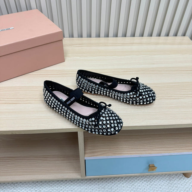 RHINESTONES MARY JANE FLATS IN BLACK SUEDE