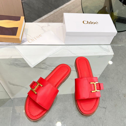 CHLOÉ HLOE MARCIE SLIDE IN CHERRY RED CALFSKIN WITH GOLD HARDWARE