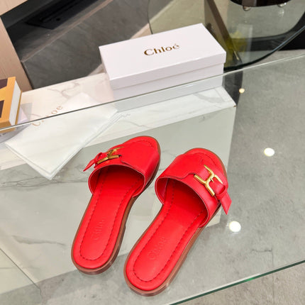 CHLOÉ HLOE MARCIE SLIDE IN CHERRY RED CALFSKIN WITH GOLD HARDWARE