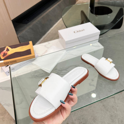 CHLOÉ HLOE MARCIE SLIDE IN WHITE CALFSKIN WITH GOLD HARDWARE