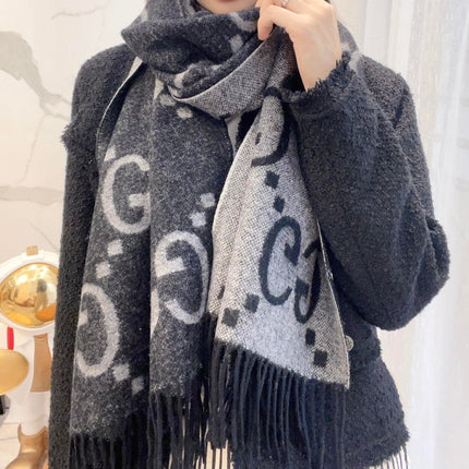 SCARF 200 CM IN BLACK MIX LIGHT GRAY CASHMERE 396377