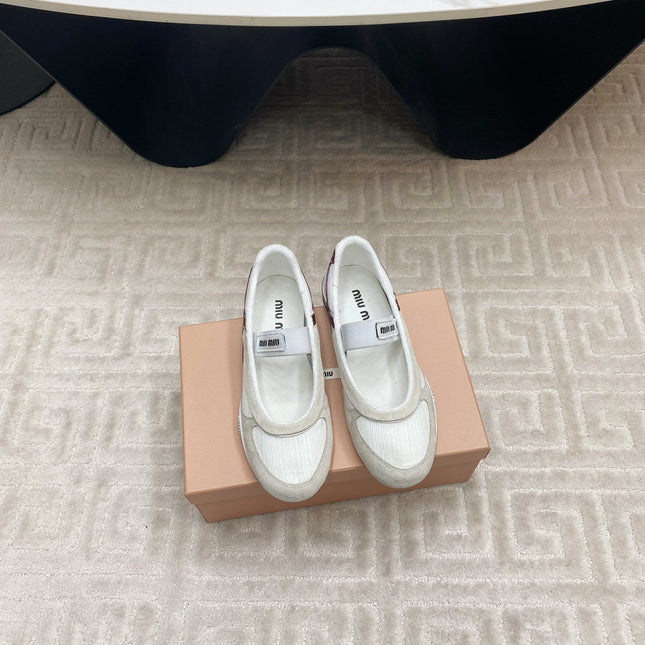 BALLET FLAT SHOES IN WHITE MESH AND BEIGE SUEDE