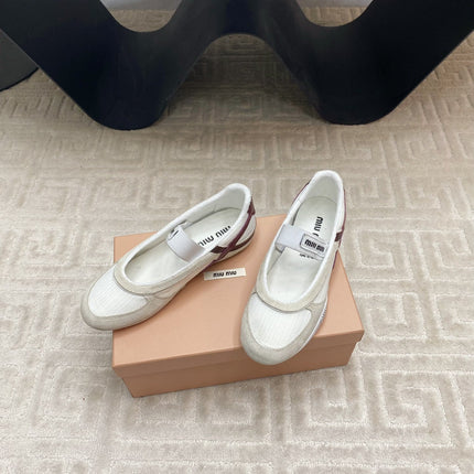 BALLET FLAT SHOES IN WHITE MESH AND BEIGE SUEDE