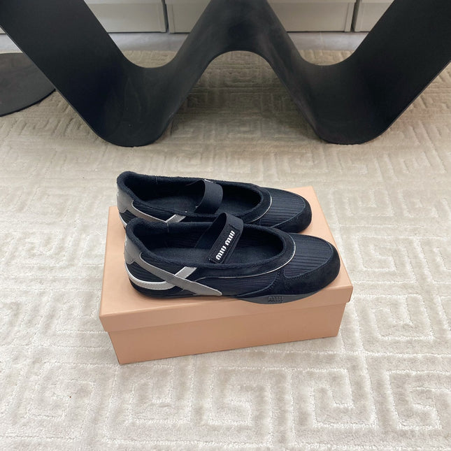 BALLET FLAT SHOES IN BLACK MESH AND SUEDE