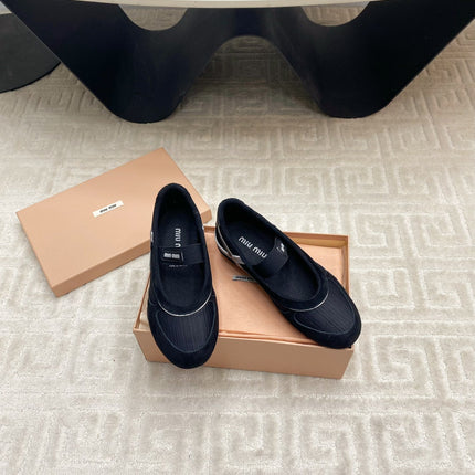 BALLET FLAT SHOES IN BLACK MESH AND SUEDE