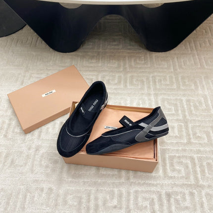 BALLET FLAT SHOES IN BLACK MESH AND SUEDE