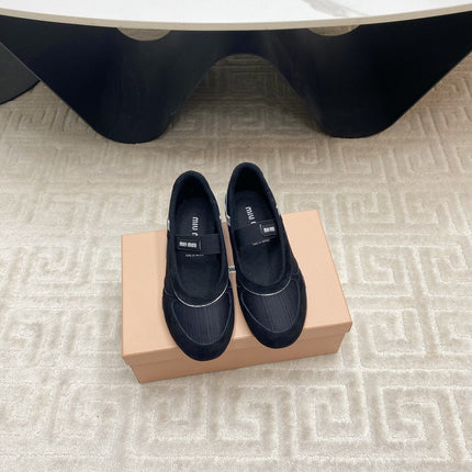 BALLET FLAT SHOES IN BLACK MESH AND SUEDE