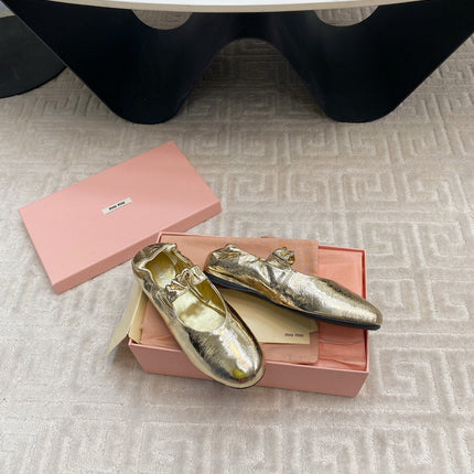 MARY JANE FLATS IN GOLD METALLIC SMOOTH LAMBSKIN