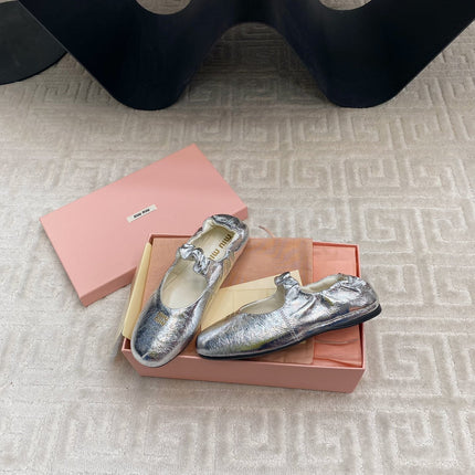 MARY JANE FLATS IN SILVER METALLIC SMOOTH LAMBSKIN