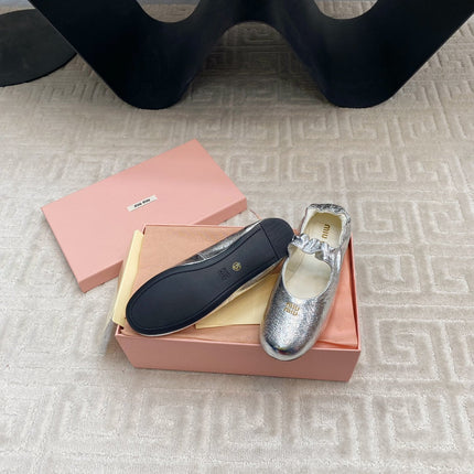 MARY JANE FLATS IN SILVER METALLIC SMOOTH LAMBSKIN