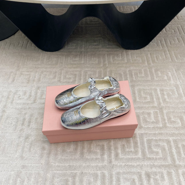 MARY JANE FLATS IN SILVER METALLIC SMOOTH LAMBSKIN