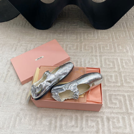 MARY JANE FLATS IN SILVER METALLIC SMOOTH LAMBSKIN