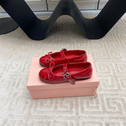 BOW MARY JANE FLAT IN RED NAPLAK LAMBSKIN
