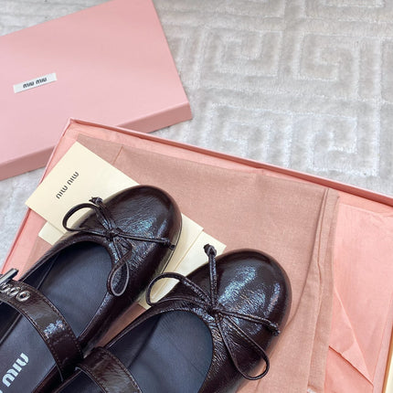 BOW MARY JANE FLAT IN ESPRESSO NAPLAK LAMBSKIN