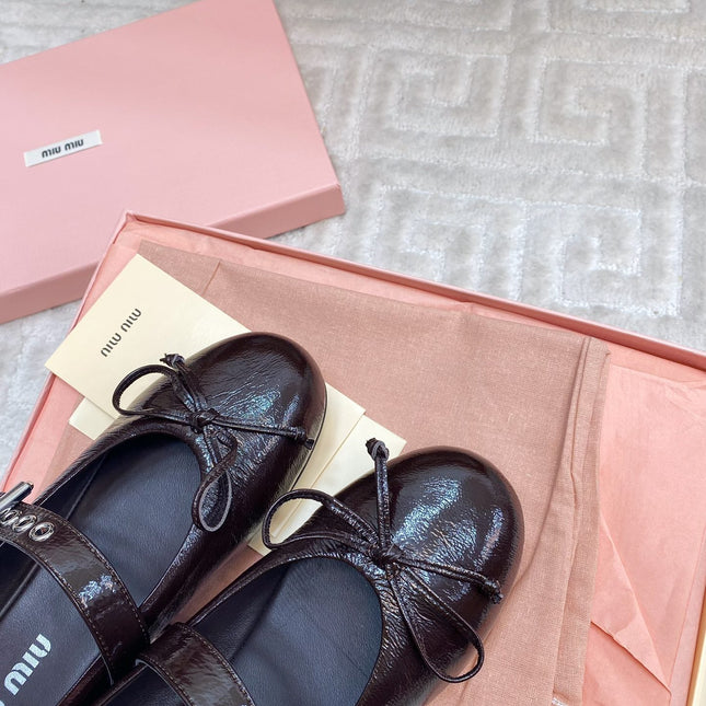 BOW MARY JANE FLAT IN ESPRESSO NAPLAK LAMBSKIN