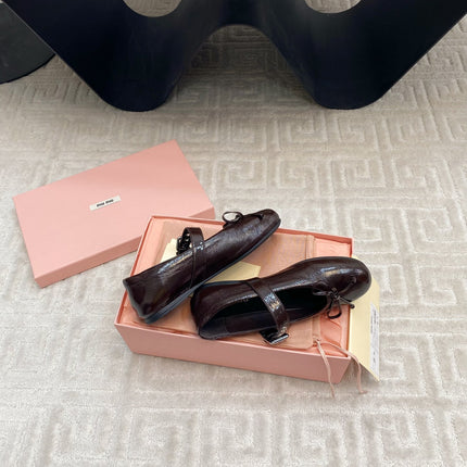 BOW MARY JANE FLAT IN ESPRESSO NAPLAK LAMBSKIN