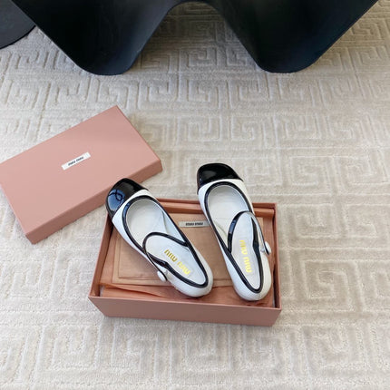 MARY JANE PUMPS IN BLACK MIX WHITE GLOSSY SHEEPSKIN