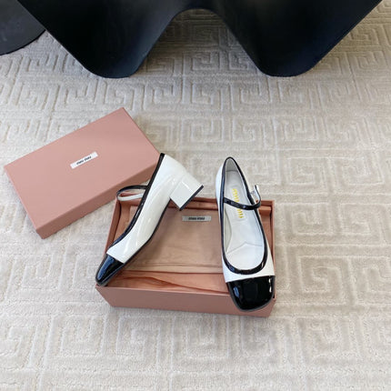 MARY JANE PUMPS IN BLACK MIX WHITE GLOSSY SHEEPSKIN