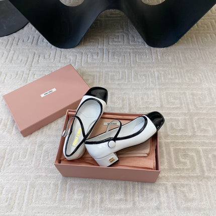 MARY JANE PUMPS IN BLACK MIX WHITE GLOSSY SHEEPSKIN