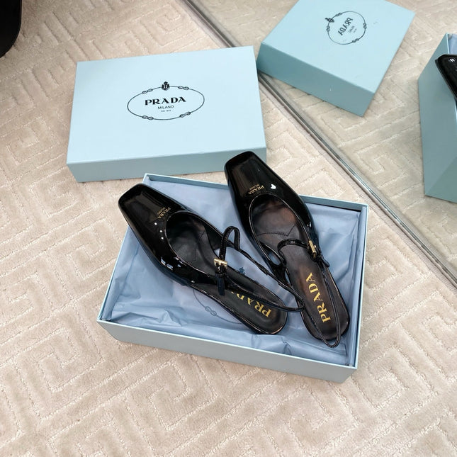 MARY JANE SLINGBACK SQUARE TOE IN BLACK PATENT SHEEPSKIN