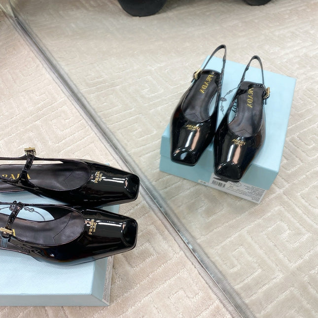 MARY JANE SLINGBACK SQUARE TOE IN BLACK PATENT SHEEPSKIN