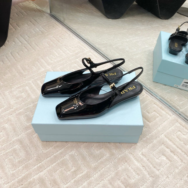 MARY JANE SLINGBACK SQUARE TOE IN BLACK PATENT SHEEPSKIN