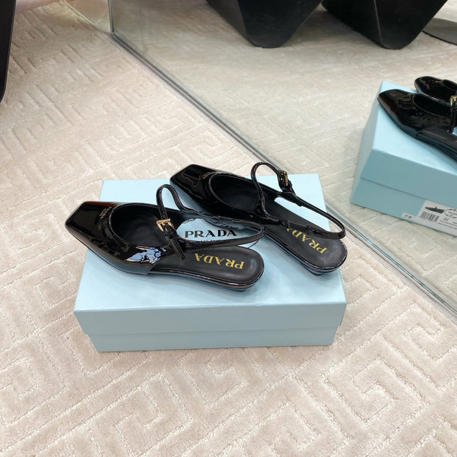 MARY JANE SLINGBACK SQUARE TOE IN BLACK PATENT SHEEPSKIN