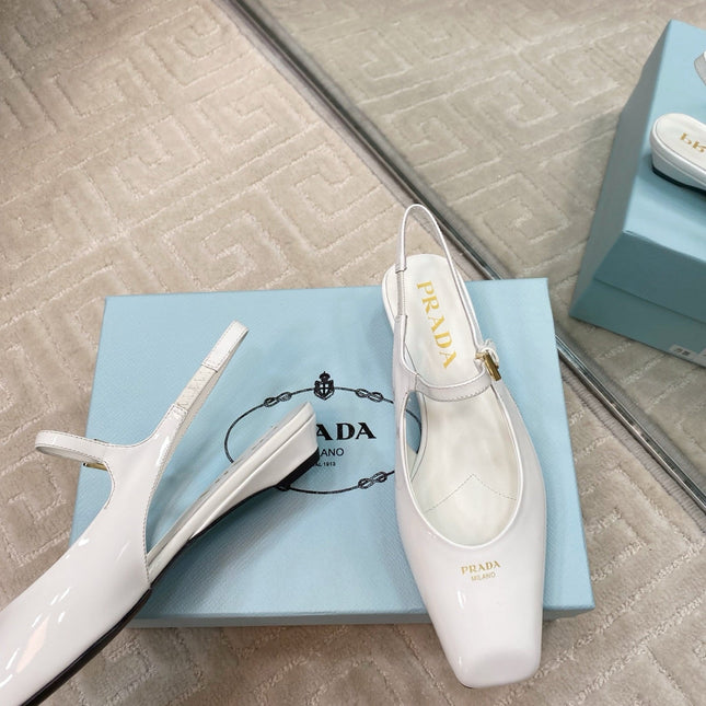 MARY JANE SLINGBACK SQUARE TOE IN WHITE PATENT SHEEPSKIN