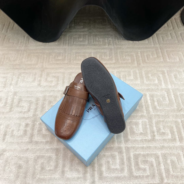 TASSEL MULES IN RUSSET BROWN LAMBSKIN