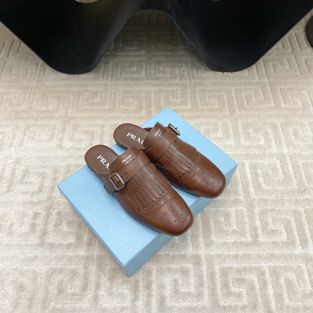 TASSEL MULES IN RUSSET BROWN LAMBSKIN