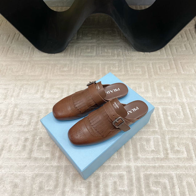 TASSEL MULES IN RUSSET BROWN LAMBSKIN