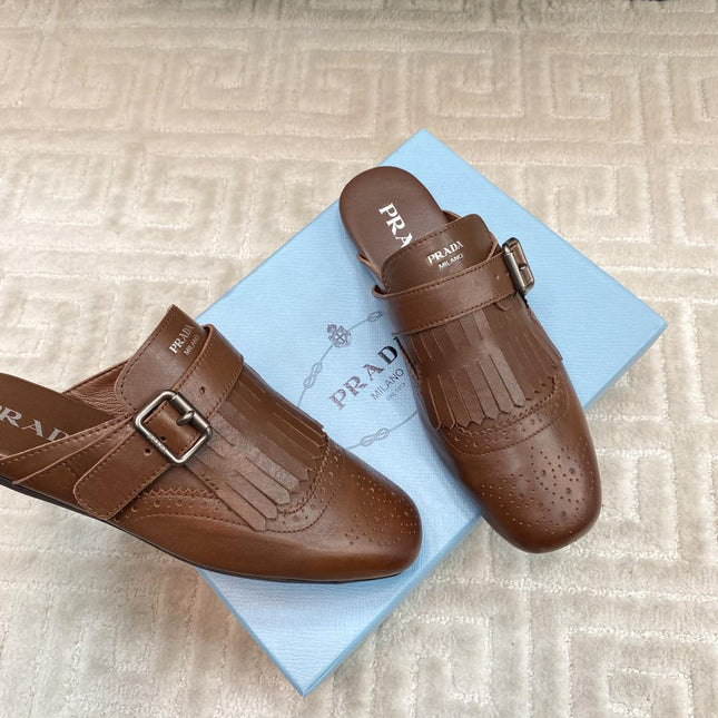 TASSEL MULES IN RUSSET BROWN LAMBSKIN